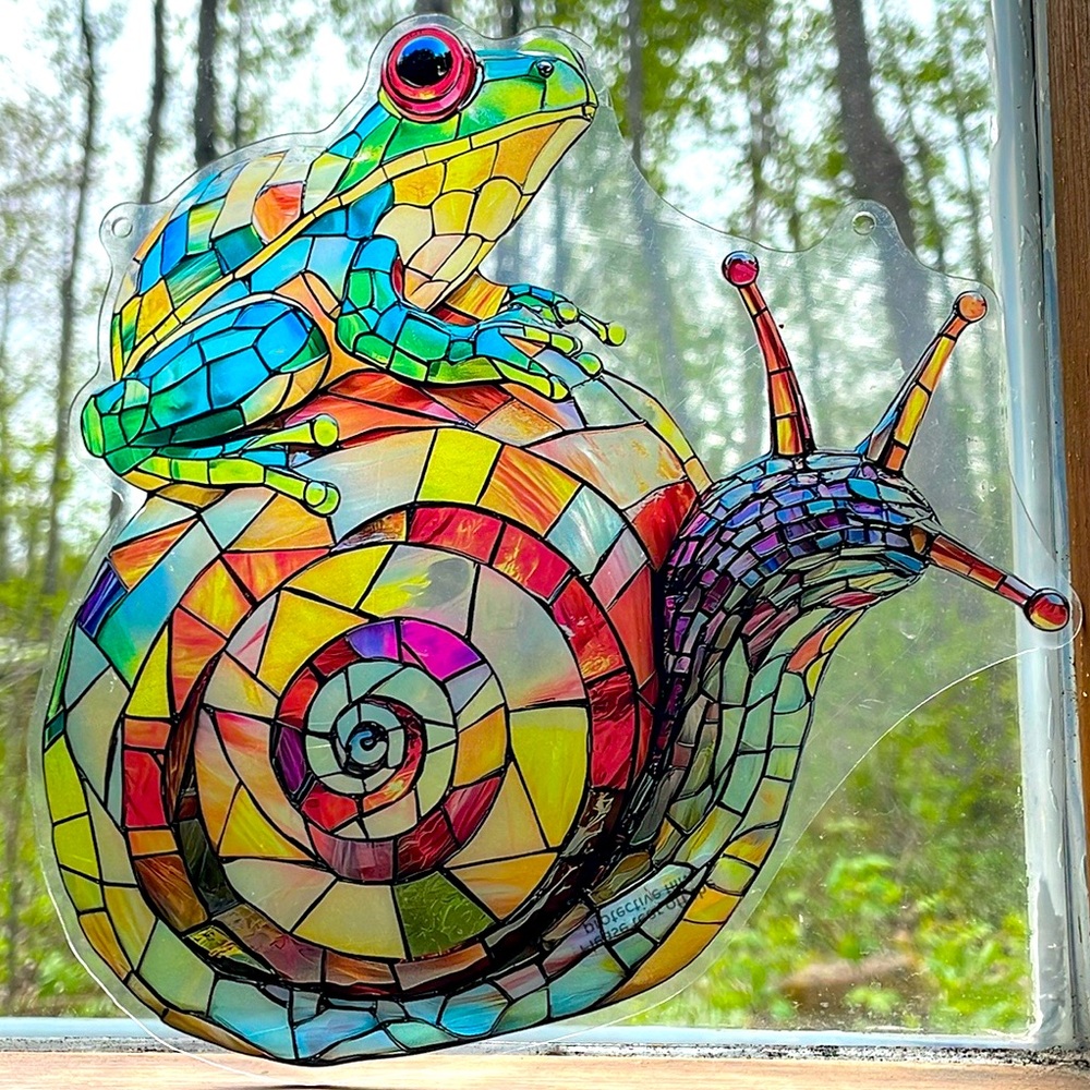 Suncatcher Acrylic Frog on Snail Decorative Faux Stained Glass